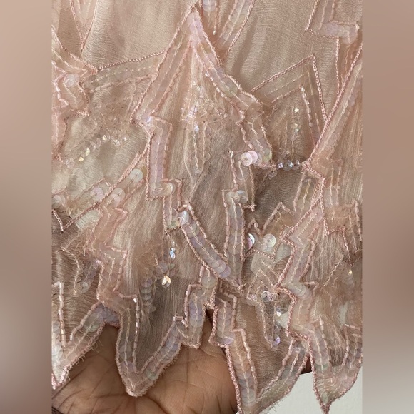 Sequined Light Pink 100% Silk Blouse Made In India Size M Vintage Classy Formal - Picture 10 of 10